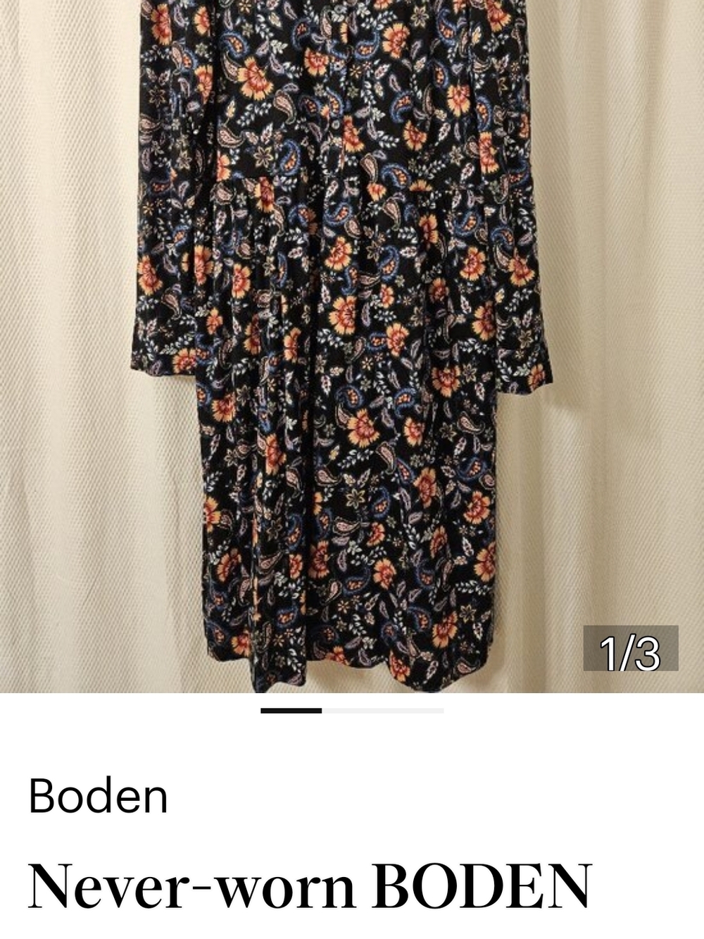 Boden Black Long-Sleeve Paisley Floral Shirt Dress - Picture 6 of 10